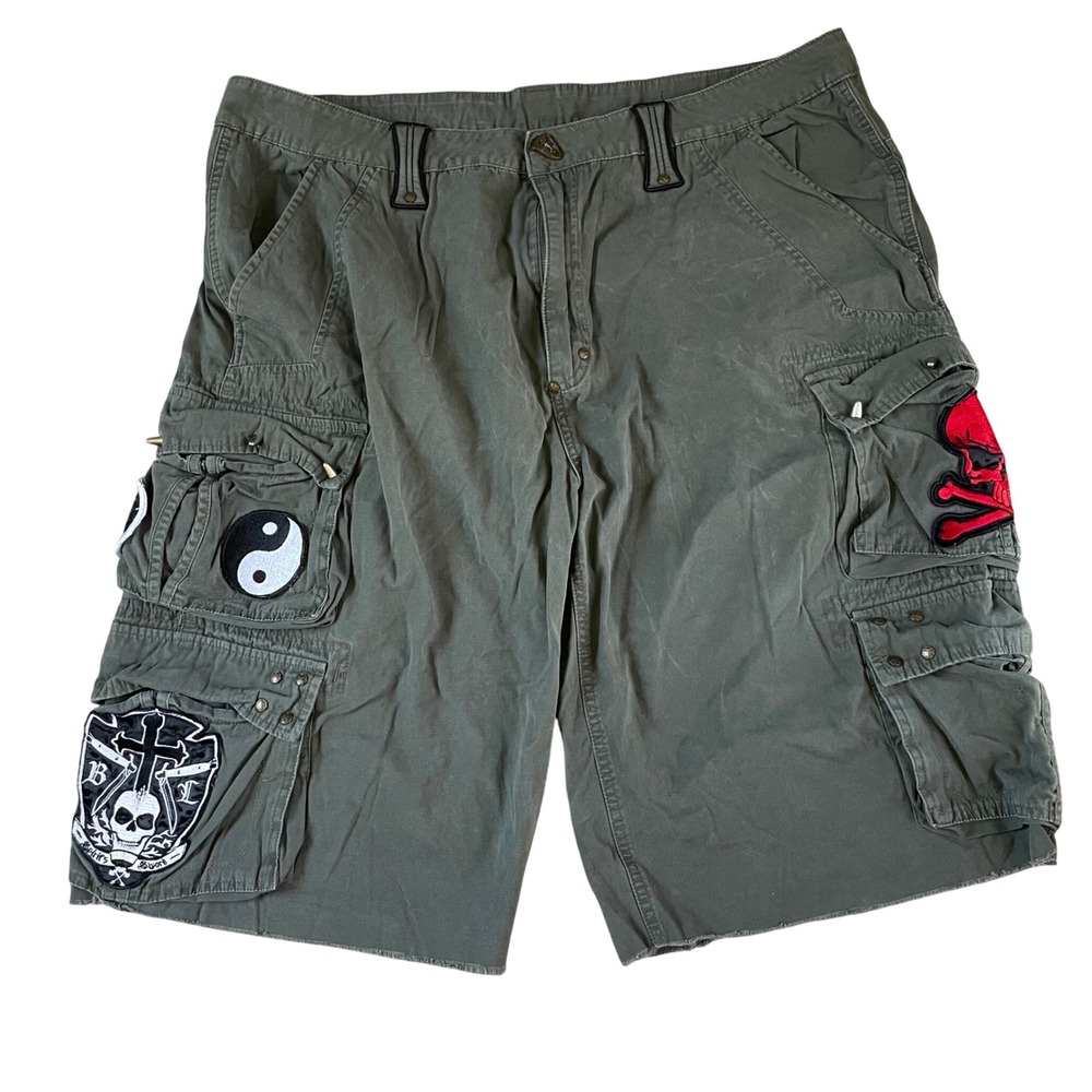 BLAC LABEL Shorts Men 42 Army Green NYC Biker Survival Goth Grunge Baggy Y2K